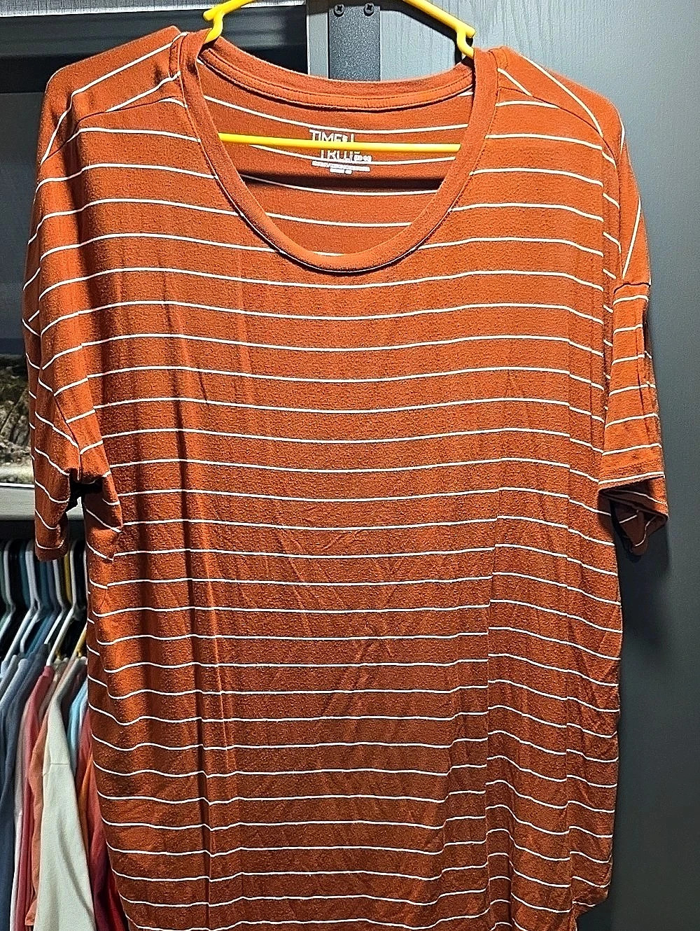 Time and Tru Striped Short Sleeve Tee in Brown & White Size Large